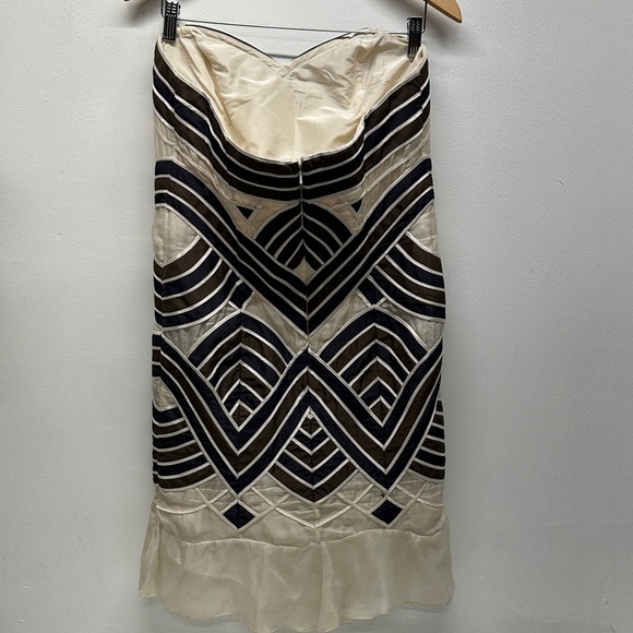 Carolina Herrera Dress Strapless Midi Silk Striped Brown Cream Size Large * - Picture 5 of 8